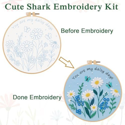 Louise Maelys Daisy Quote Embroidery Kit for Beginners, Blue Floral Craft - Image 3