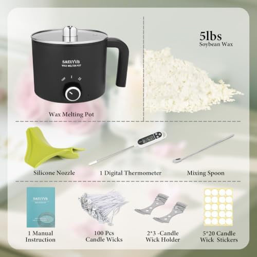 SAEUYVB 5lbs Soy Wax for Candle Making with 1.8L Wax Melter Pot - Image 2