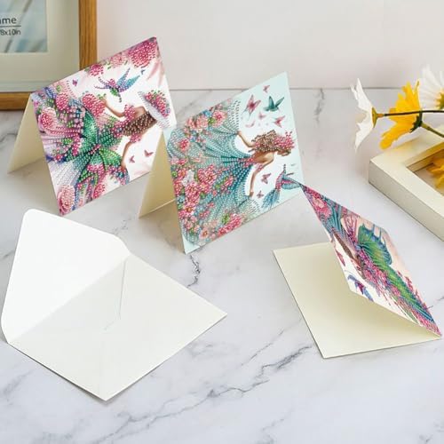 C'eitura 6Pcs Fairy Girl Diamond Art Greeting Card Kit – DIY Rhinestone Painting Postcard Set for Holiday Christmas New Year Party Favors, Creative Craft Gift for Fantasy Lovers - Image 6