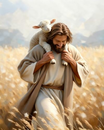 Okarina Paint by Numbers Kit for Adults, Jesus & Lamb Design, 16x20 Inch by Okarina