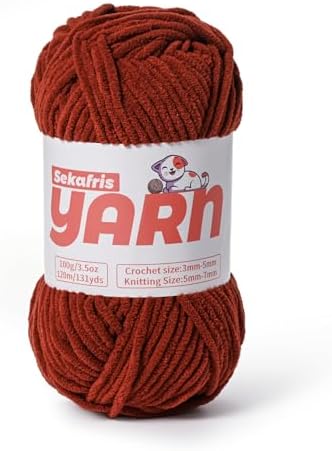Plush Chunky Chenille Yarn for Crocheting, Soft Fluffy Velvet Yarn for Crocheting, Fuzzy Baby Blanket Knitting Yarns, 100g/131yds Bulky Amigurumi Yarns（Coffee） by Sekafris