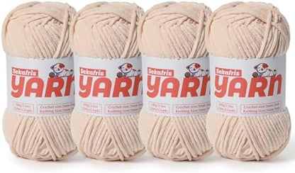 4 Pack Plush Chunky Chenille Yarn for Crocheting, Soft Fluffy Velvet Yarn for Crocheting Amigurumi, Fuzzy Baby Blanket Knitting 400g/524yds Bulky(4 Beige) by Sekafris