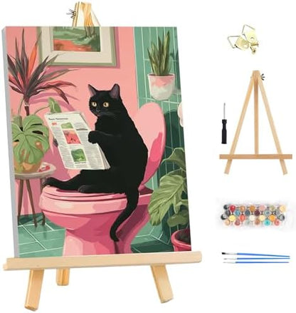 EOBROMD Framed Paint by Numbers Kits for Adults with Wooden Easel, Cat DIY Paint by Numbers Kits for Beginner, Painting on Stretched Canvas, Oil Crafts Home Decor Gift 10x14 Inch by EOBROMD