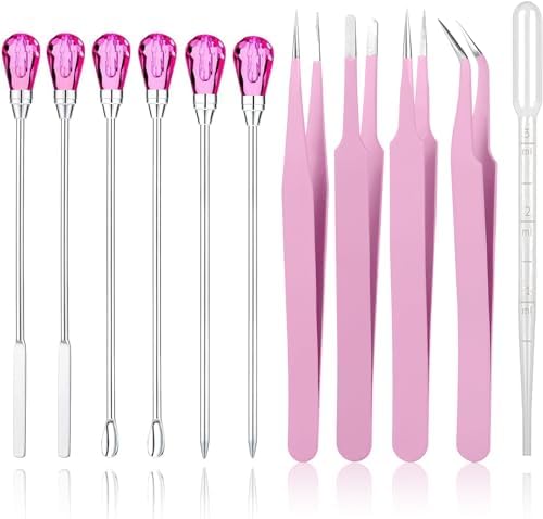 11 Pcs Silicone Resin Mold Tools Set Stirring Needle Spoon Tool Tweezers Precision Kit, Anti-Static Electronics Tweezers Set for Resin Art Crafts,Jewelry Making,DIY Epoxy Casting Molds-Rose Red & Pink by ColoryourlifewithMSDADA