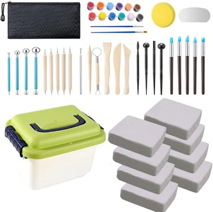 10 lb White Natural Air-Dry Clay + 30 pcs Pottery Tools + Storage Box,Ideal for Wheel Throwing,Hand Building,Sculpting;Great for All Skill Levels;Whiteware Clay for Pottery (White 10LB) by WABAFL