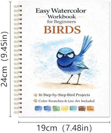 Watercolor Workbook for Beginners – Birds, 16 Original Watercolor Projects, Lay-Flat Watercolor Paper Book(9.45 × 7.48 in), Water Coloring Book for Adults, Art Gift - Image 2