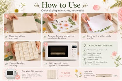 Suziko 9 Inch Microwave Flower Press Kit with Photo Frame - Quick Dry Flower Pressing Machine with Reusable Fabric, Ideal Gift for Flower Lovers - Image 4