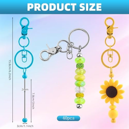 40 Pcs Beadable Keychains Bulk Kit – DIY Keychain Making Supplies with Metal Blanks for Crafts, Jewelry, Charms, Custom Projects – Blank Chain Bars for Beaded Keychain Design (Multicolor) - Image 2