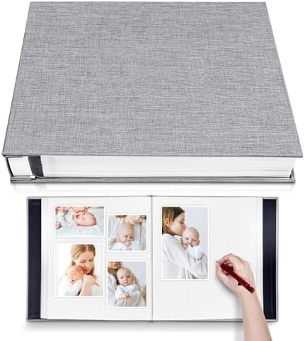 Large Photo Album Self Adhesive for 4x6 5x7 8x10 Pictures Magnetic Scrapbook Album 20 Sheets / 40 Pages Linen Cover DIY Photo Album with A Metallic Pen and and Plastic Board(Grey) by HoneyTolly
