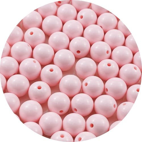 60pcs Acrylic Round Beads for Crafts 14mm Resin Candy Color Spacer Beads with Hole for Jewelry Making Sewing Crafts Decoration Necklaces Bracelets Earrings Supplies(Light Pink) by Unknown
