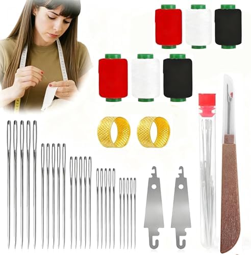 37PCS Big Eye Steel Sewing Needles Kit,5 Size Steel Needles for Hand Sewing Kit Stainless Needle for Adult,Portable Sewing Needles,Beginner-Friendly (37PCS) by SF-ZXTINP