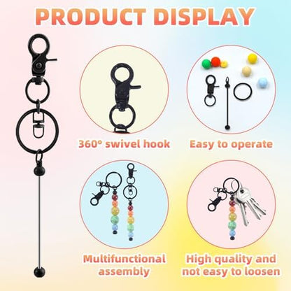 24 Pcs Beadable Keychains Bars bulk - 12 Black DIY Metal Beaded Keychain Making Kit + 12 Bags Included, Bead Keychain Supplies,Blank Key Chain, Perfect for Women, Men, Mother's Day, Birthday Gift - Image 3