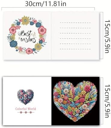 DIY Diamond Greeting Cards Set, 5D DIY Diamond Art Painting Festival Style Greeting Card, DIY Christmas Card Making Kits for Family Friends Handmade Gift-#12-6PC Heart - Image 2