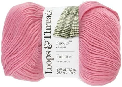 Loops & Threads Facets Yarn - Yarn for Knitting, Crochet, Weaving, and Arts & Crafts - Pink, Acrylic, 3.5 oz by LoopsThreads