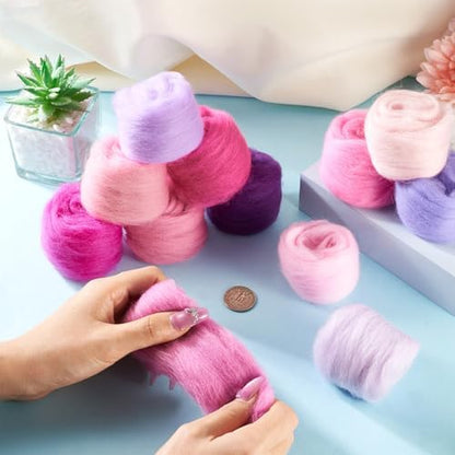 12 Colors 60G Purple Needle Felting Wool Roving, DIY Craft Spinning Fibre Wool Roving for Needle Felting, Chunky Handmade Yarn for Beginners DIY Hand Spinning, Weaving and Blending - Image 4