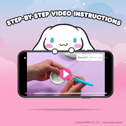 Hello Kitty® and Friends Crochet Kit – Cinnamoroll™ Bag Charm, Sanrio Crochet Kit for Beginners with Yarn, Starter Hooks, Step-by-Step Tutorials, DIY Craft, Great Teen Gifts - Image 3