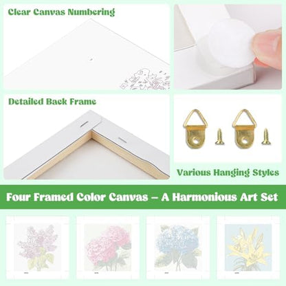 Lxmsja 4 Pack Subtle Flora Paint by Numbers Kit for Adults, Easy Framed Paint by Numbers for Adults Beginner, DIY Acrylic Oil Painting Craft Kits for Home Wall Decor 8x8 inch - Image 4