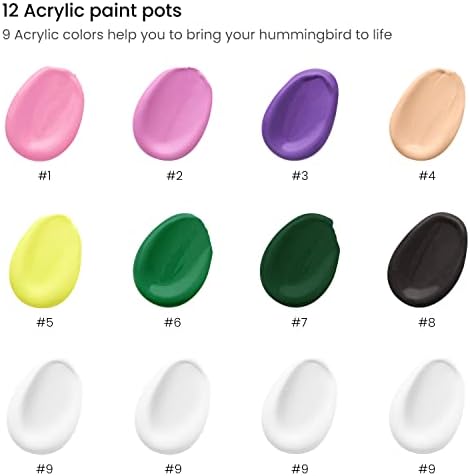 ARTEZA Paint by Numbers for Adults, 12x16 Inches, 21-Piece Hummingbird Painting Kit, Includes Canvas Panel, 12 Acrylic Paint Pots & 5 Paintbrushes for Home & Office Decor - Image 2