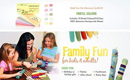 Beeswax Candle Making Kit with 10 Full Size (16" x 8") Honeycomb Beeswax Sheets in Pastel Colors and 18 Feet of Cotton Wick - Candle Making Supplies for DIY Craft Kit Made in USA - Image 6