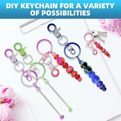 DNLEGULI 100 Pcs Beadable Keychains Bulk Kit – DIY Keychain Making Supplies with Metal Blanks for Crafts, Jewelry, Charms, Custom Projects – Blank Chain Bars for Beaded Keychain Design (Gradient) - Image 5