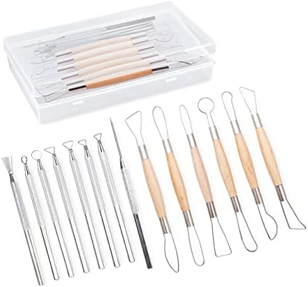 14PCS Ceramic Pottery Clay Ribbon Sculpting Tool Kit with Feather Wire Texture and Needle Detail Tools for Carving,Modeling,by Augernis by Augernis