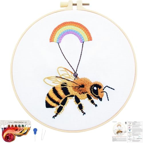 Crafmanoe Cute Bees Embroidery Kits for Beginners Adults, Hand Embroidery Starters Kits, Stamped Cross Stitch Kits DIY Needlepoint Kits for Beginners Adults, Embroidery Hoop, Thread and Video Tutorial by Unknown