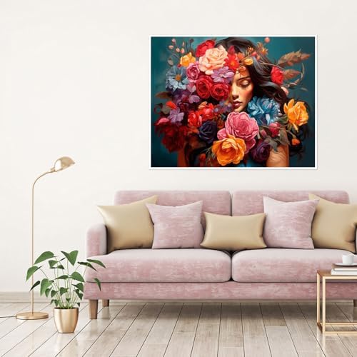 Clendo Flower Woman Paint by Numbers Kit for Adults, DIY Flower Paint by Numbers on Canvas, Colorful Picture Oil Painting Art and Crafts Kits for Wall Decor 16x20inch(Without Frame) - Image 4