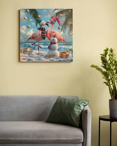 Sunteeny Paint by Number for Adults Beginner Christmas Ocean Snowman Beach Flamingo Palm Abstract Art DIY Digital Oil Painting by Numbers Picture Drawing On Canvas Framed 16"x16" - Image 3