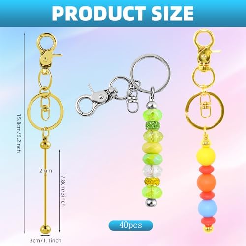 40 Pcs Beadable Keychains Bulk Kit – DIY Keychain Making Supplies with Metal Blanks for Crafts, Jewelry, Charms, Custom Projects – Blank Chain Bars for Beaded Keychain Design (Gold + Silver) - Image 2