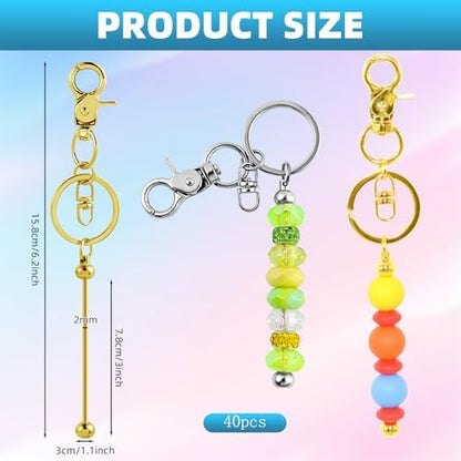40 Pcs Beadable Keychains Bulk Kit – DIY Keychain Making Supplies with Metal Blanks for Crafts, Jewelry, Charms, Custom Projects – Blank Chain Bars for Beaded Keychain Design (Gold + Silver) - Image 2