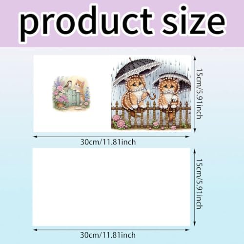 6pcs Rose Cats with Umbrella Diamond Art Painting Greeting Cards Kit with Envelopes, 5D DIY Special Shaped Card Making Kits for Adults, Holiday Birthday Postcards, Creative Craft Gifts - Image 2