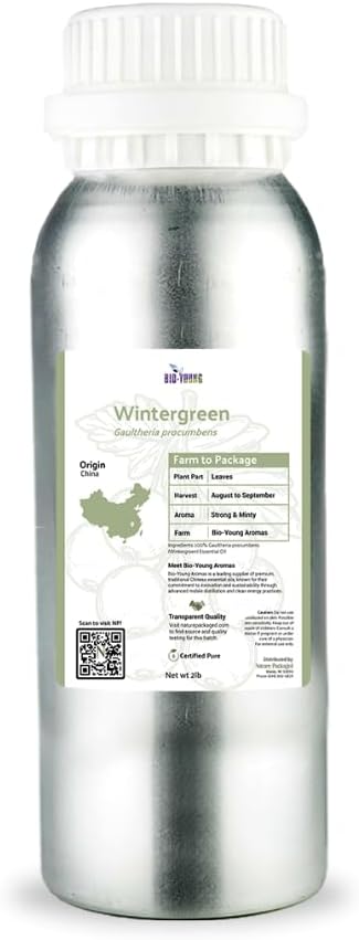 Nature Packaged Wintergreen Essential Oil - Direct from Bio-Young Aromas China - Steam Distilled - Aceite de Gaulteria for Aromatherapy, Massage, Diffuser, DIY Candle and Soap Making - 2lbs