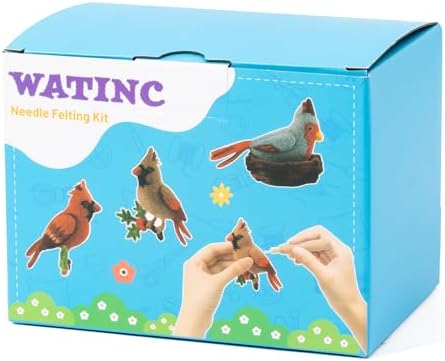 WATINC Needle Felting Kit - 3 Set Unique Different Cute Doll Wool Felt Needle Tools Foam Pad Instruction, DIY Home Decoration Craft Party Supplies for Art Work Starter Beginners (Cardinal) - Image 7