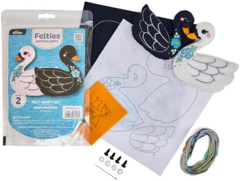 Bucilla, Felties Perfect Pairs Felt Embroidery Craft Kit, for DIY Arts and Crafts Projects, Swan Sweeties, Set of 2 by Bucilla