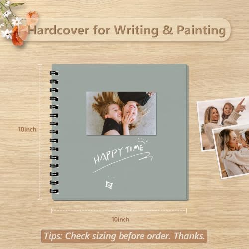 Popotop 10x10 Inch Scrapbook Photo Album, 60 Page Decorative Kraft Paper Book for 4x6 8x10 Pictures, DIY Memory Photo Albums as Gifts for Wedding Baby Christmas School Family - Image 2