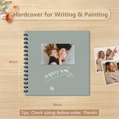 Popotop 10x10 Inch Scrapbook Photo Album, 60 Page Decorative Kraft Paper Book for 4x6 8x10 Pictures, DIY Memory Photo Albums as Gifts for Wedding Baby Christmas School Family - Image 2