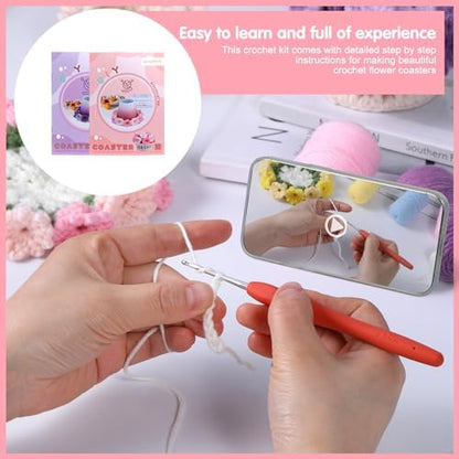 Iuuidu Crochet Kit for Beginners-4PCS Coaster Pot Crochet Flower Kit - Image 6