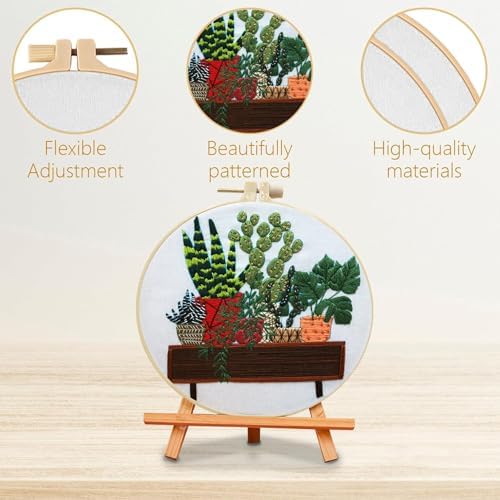 SCECALA 3 Pack Plant Embroidery Kit for Beginners - Green Plant Potted with Embroidery Pattern, Hoop, Complete Cross Stitch Supplies (Needle/Threads/Scissors) DIY Craft for Adults Sewing Hobby - Image 2
