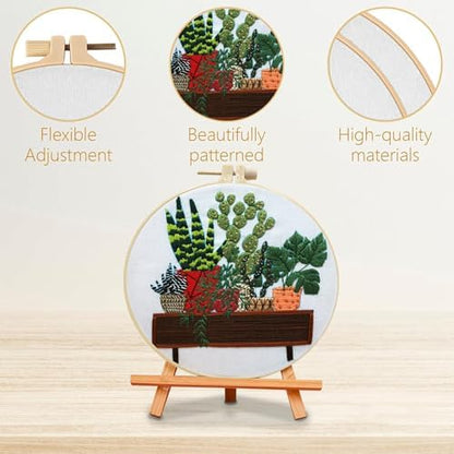 SCECALA 3 Pack Plant Embroidery Kit for Beginners - Green Plant Potted with Embroidery Pattern, Hoop, Complete Cross Stitch Supplies (Needle/Threads/Scissors) DIY Craft for Adults Sewing Hobby - Image 2