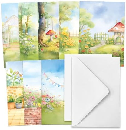 Katy Sue The Garden Gnomes Card Making Kit. Makes 8 Cards at 5 x 7 Inches. Contains Gnome Die-Cut Decoupage, Background Scenes, Cards, Envelopes & Foam Pads for Card Making Supplies. UK-Made. - Image 5