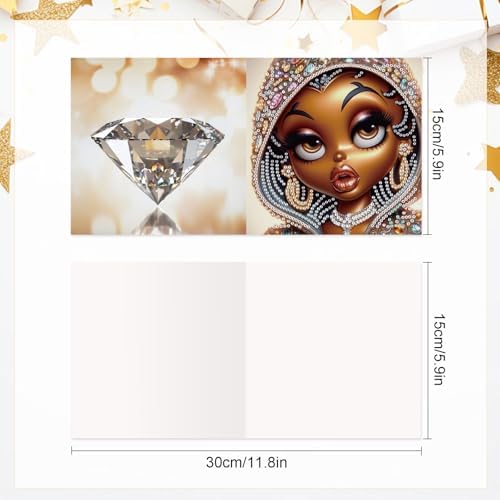 AiYuanzsh 6 Pcs 5D Diamond Painting Greeting Card Kits, Luxury Black Beauty Design DIY Diamond Art Greeting Cards with Envelopes, Handmade Rhinestone Cards for Adults Birthday & Festival Celebration - Image 3