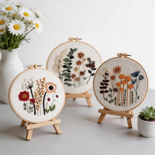 Herdiese Embroidery Kit for Beginners & Adults, 3 Floral Patterns & Hoop - Image 6