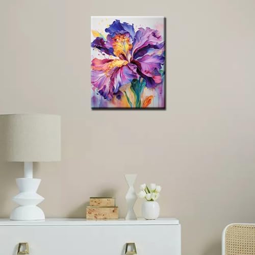 Aihonmin Iris Flower Paint by Number for Adult and Kids Beginner,Floral Canvas Oil Painting Kit Digital Painting,Modern Style Watercolor Home Decoration,(Without Frame - Image 4