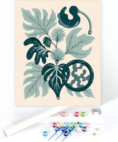 Sceorixa Floral Paint by Numbers Kit for Adults - DIY Teal Botanical Leaves Painting On Canvas 16X20 Inches, Acrylic Paint Set, Suitable for Beginners, Wall Art Decor for Home Decor Or Gift, Unframed - Image 3