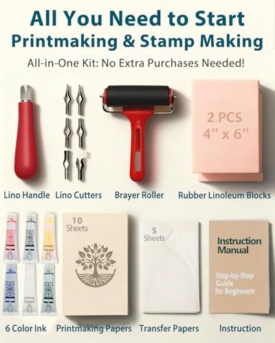 Linocut Tools Block Printing Kit, Deluxe Stamp Carving Printmaking Supplies - Image 2
