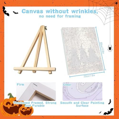 4 Pack Paint by Numbers Kit for Adults - Wooden Easel, Halloween Paint by Numbers with Frame, Halloween Adult Painting by Number Kits on Canvas, Easy Oil Painting Arts Gift Wall Decor 8x12inch - Image 2