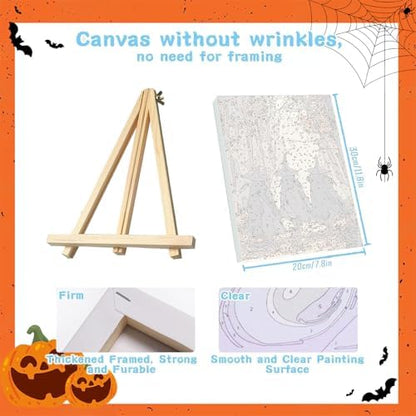 4 Pack Paint by Numbers Kit for Adults - Wooden Easel, Halloween Paint by Numbers with Frame, Halloween Adult Painting by Number Kits on Canvas, Easy Oil Painting Arts Gift Wall Decor 8x12inch - Image 2