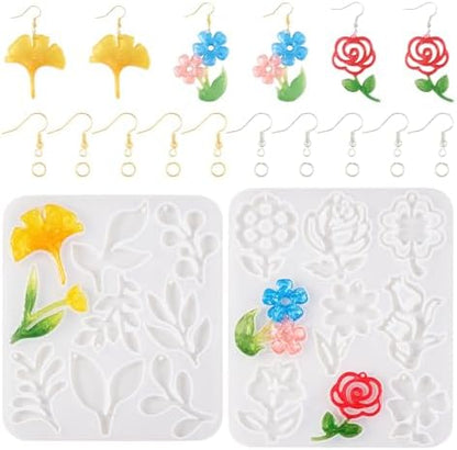 Boutigem 2Pcs Flower Earring Resin Mold Spring Floral Silicone Casting Mold Earring Hooks Jump Rings for Women Jewelry Making Handicrafts Decoration Supplies by BoutigemJewelry