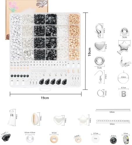 Xyliise Bracelet Making Kit Natürliche Perlen Set for Adults Beads for Bracelets Silver Jewelry Making Supplies DIY Jewelry Necklace Earrings (CZ006-Black and White) - Image 3