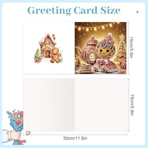 jinglinhh 6pcs Christmas Candy House Gingerbread Man Diamond Art Painting Greeting Cards with Envelopes, DIY Card Making Kits for Adults, Diamond Art Postcards Christmas Cards Craft Gifts - Image 2